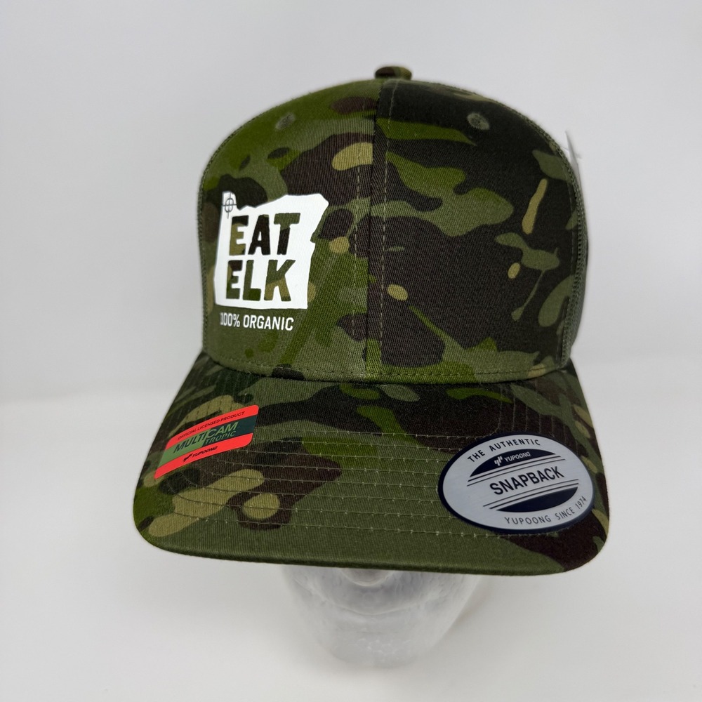 Yupoong Classics MultiCam Tropic Eat Elk 100% Organic Snapback Trucker Hat NEW